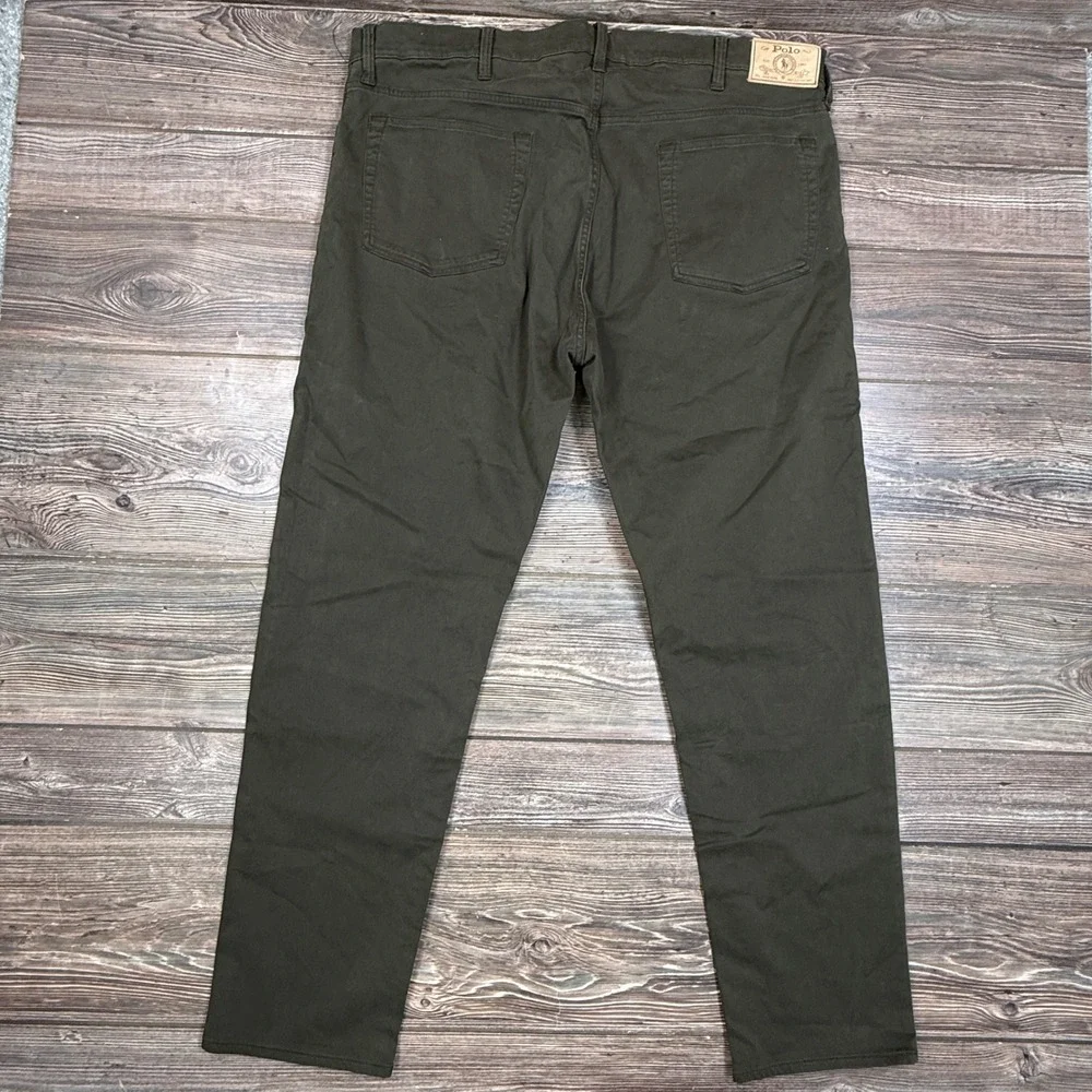 Polo Ralph Lauren Mens 42B/32 Varick Slim Straight Stretch Sateen Pants Olive